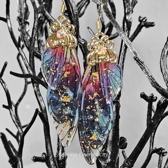 Fairy Butterfly Wings Handmade Earrings Fantasy Nature Magical Insect Witch Bug - Picture 7 of 12